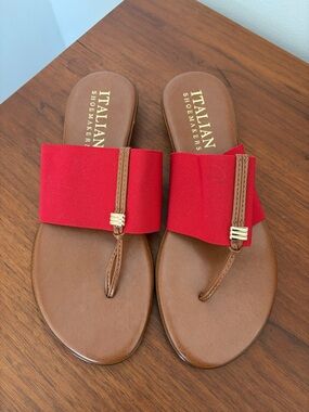 Italian Shoemakers Red and Brown Women's Slide Toe-Loop Sandals